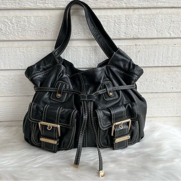 Michael Kors Handbags - MICHAEL KORS Y2K Black Leather  Drawstring Tote Shoulder Bag Bedford Fulton